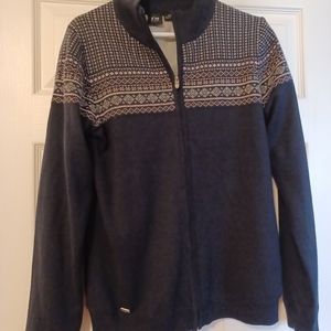 N'Vo Womens Size L Full Zip Navy Blue Fair Isle Lined Sweater.
